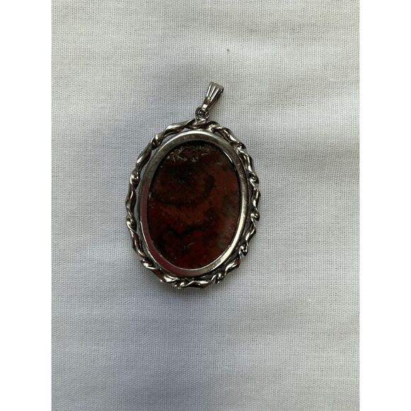 Vintage Silver Toned Wrapped Red Gemstone Necklace Pendent, Large, Swirls - Picture 6 of 6